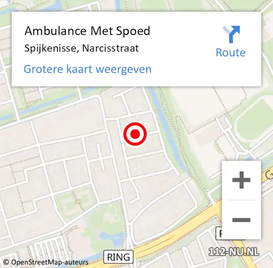 Locatie op kaart van de 112 melding: Ambulance Met Spoed Naar Spijkenisse, Narcisstraat op 11 juli 2023 09:46
