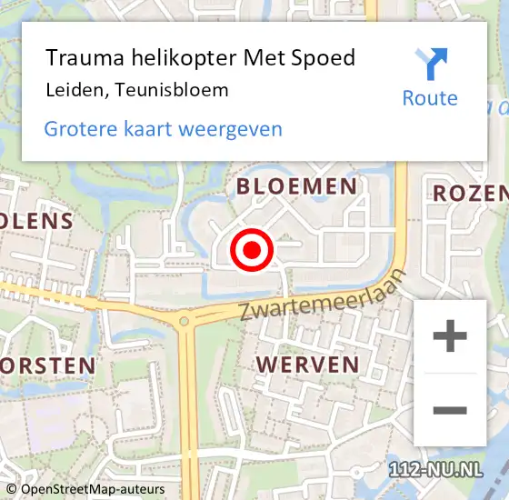 Locatie op kaart van de 112 melding: Trauma helikopter Met Spoed Naar Leiden, Teunisbloem op 11 juli 2023 09:52