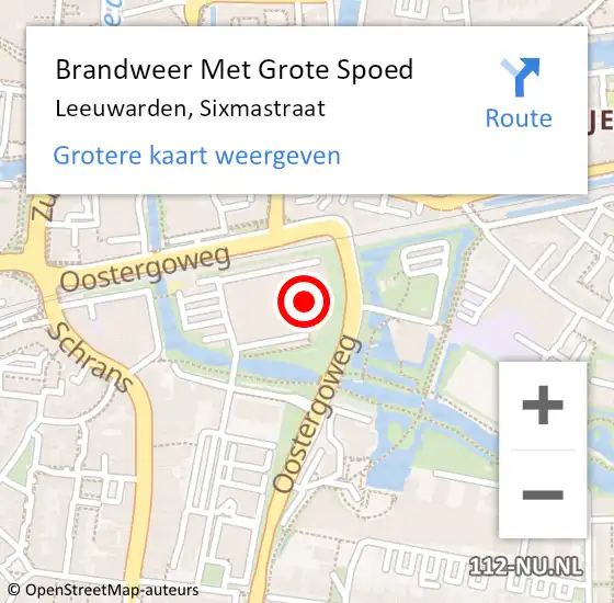 Locatie op kaart van de 112 melding: Brandweer Met Grote Spoed Naar Leeuwarden, Sixmastraat op 11 juli 2023 09:57