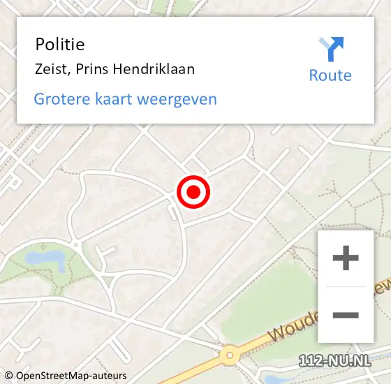 Locatie op kaart van de 112 melding: Politie Zeist, Prins Hendriklaan op 11 juli 2023 10:14