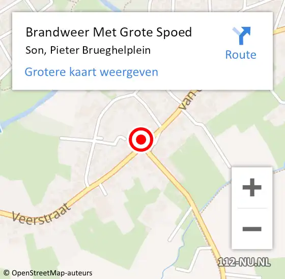 Locatie op kaart van de 112 melding: Brandweer Met Grote Spoed Naar Son, Pieter Brueghelplein op 11 juli 2023 10:14