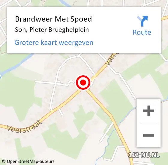 Locatie op kaart van de 112 melding: Brandweer Met Spoed Naar Son, Pieter Brueghelplein op 11 juli 2023 10:19