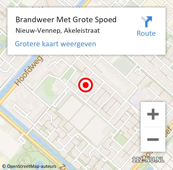 Locatie op kaart van de 112 melding: Brandweer Met Grote Spoed Naar Nieuw-Vennep, Akeleistraat op 11 juli 2023 10:23