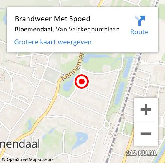 Locatie op kaart van de 112 melding: Brandweer Met Spoed Naar Bloemendaal, Van Valckenburchlaan op 11 juli 2023 10:27