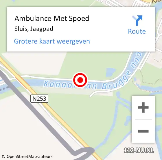 Locatie op kaart van de 112 melding: Ambulance Met Spoed Naar Sluis, Jaagpad op 1 september 2014 11:23