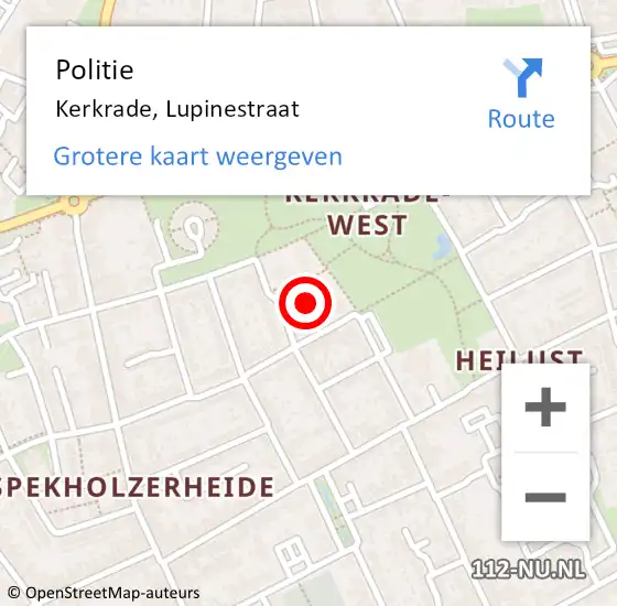 Locatie op kaart van de 112 melding: Politie Kerkrade, Lupinestraat op 11 juli 2023 10:59