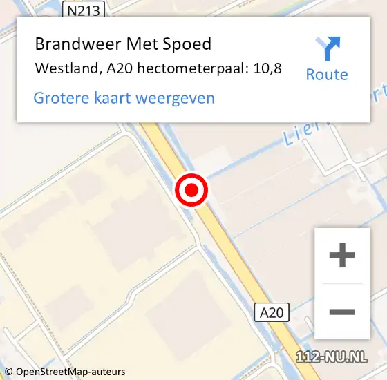 Locatie op kaart van de 112 melding: Brandweer Met Spoed Naar Westland, A20 hectometerpaal: 10,8 op 11 juli 2023 11:05