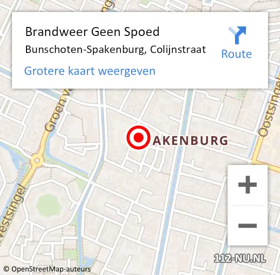 Locatie op kaart van de 112 melding: Brandweer Geen Spoed Naar Bunschoten-Spakenburg, Colijnstraat op 11 juli 2023 11:12