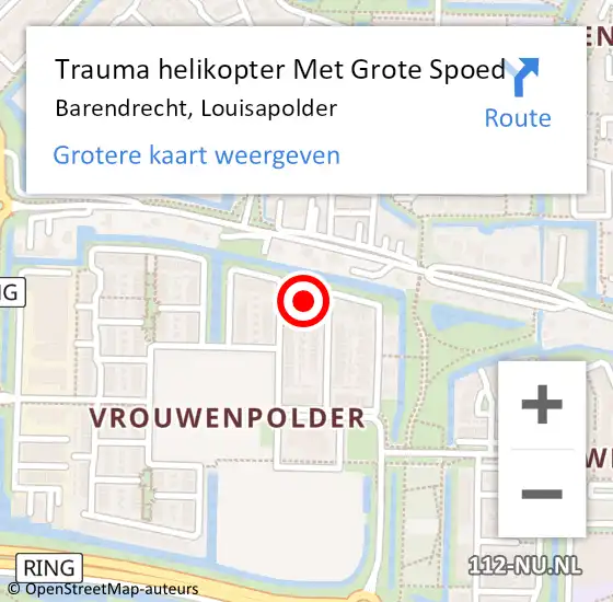 Locatie op kaart van de 112 melding: Trauma helikopter Met Grote Spoed Naar Barendrecht, Louisapolder op 11 juli 2023 11:29