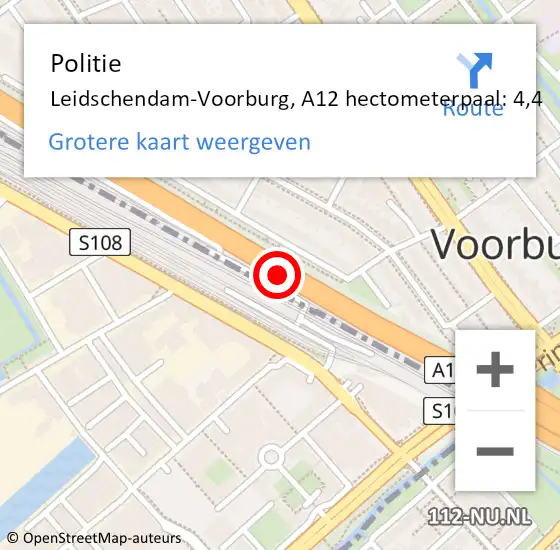 Locatie op kaart van de 112 melding: Politie Leidschendam-Voorburg, A12 hectometerpaal: 4,4 op 11 juli 2023 11:43