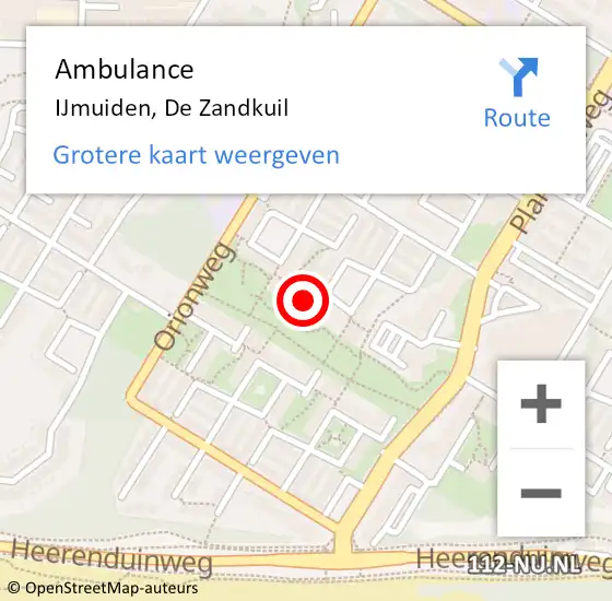 Locatie op kaart van de 112 melding: Ambulance IJmuiden, De Zandkuil op 11 juli 2023 11:52