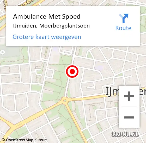Locatie op kaart van de 112 melding: Ambulance Met Spoed Naar IJmuiden, Moerbergplantsoen op 11 juli 2023 12:15