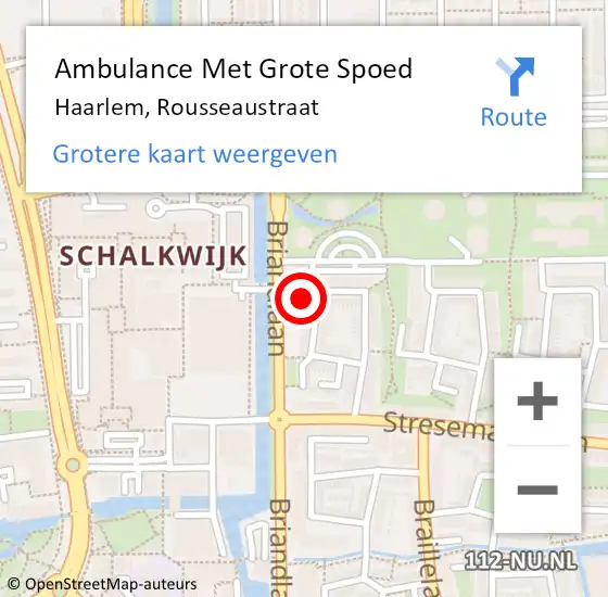 Locatie op kaart van de 112 melding: Ambulance Met Grote Spoed Naar Haarlem, Rousseaustraat op 11 juli 2023 12:19