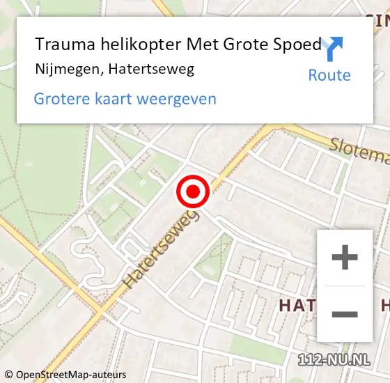 Locatie op kaart van de 112 melding: Trauma helikopter Met Grote Spoed Naar Nijmegen, Hatertseweg op 11 juli 2023 12:25