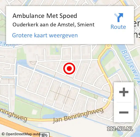 Locatie op kaart van de 112 melding: Ambulance Met Spoed Naar Ouderkerk aan de Amstel, Smient op 11 juli 2023 12:39