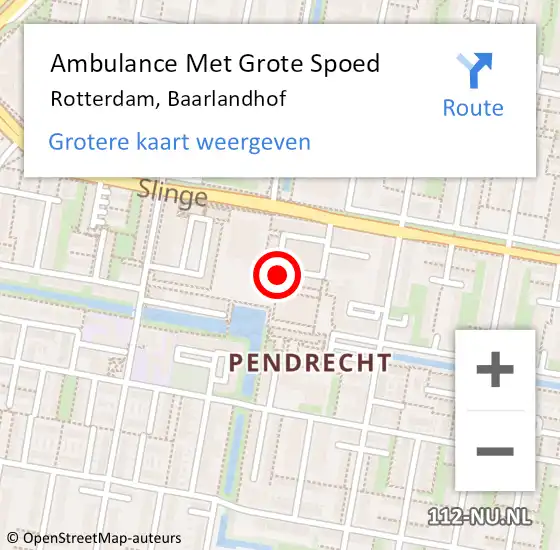 Locatie op kaart van de 112 melding: Ambulance Met Grote Spoed Naar Rotterdam, Baarlandhof op 11 juli 2023 12:40