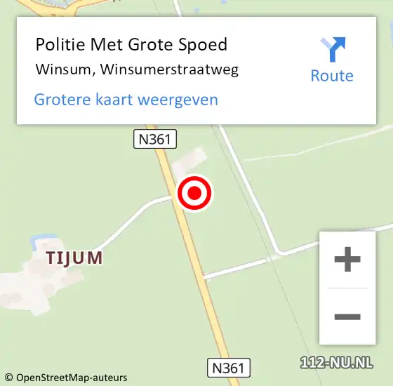 Locatie op kaart van de 112 melding: Politie Met Grote Spoed Naar Winsum, Winsumerstraatweg op 11 juli 2023 13:08