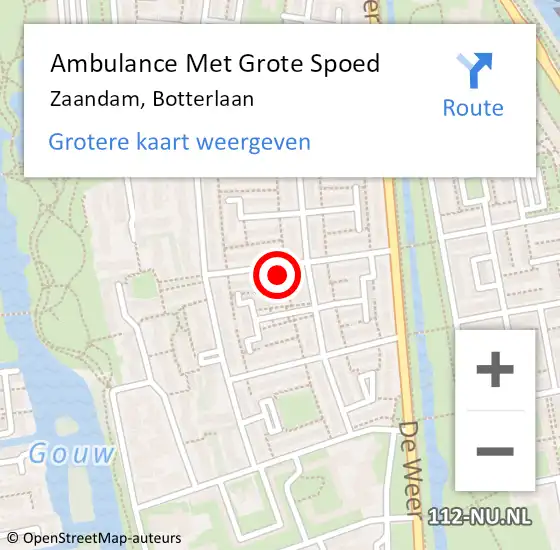 Locatie op kaart van de 112 melding: Ambulance Met Grote Spoed Naar Zaandam, Botterlaan op 11 juli 2023 13:17