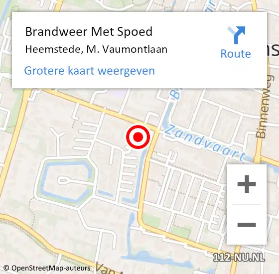 Locatie op kaart van de 112 melding: Brandweer Met Spoed Naar Heemstede, M. Vaumontlaan op 11 juli 2023 13:37