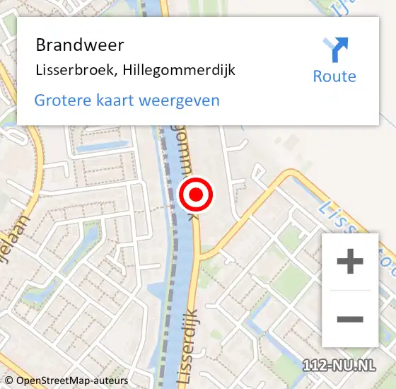 Locatie op kaart van de 112 melding: Brandweer Lisserbroek, Hillegommerdijk op 11 juli 2023 13:44