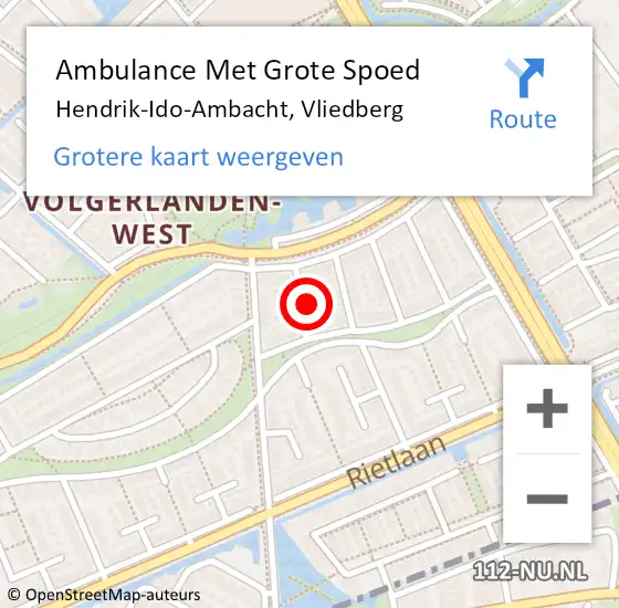 Locatie op kaart van de 112 melding: Ambulance Met Grote Spoed Naar Hendrik-Ido-Ambacht, Vliedberg op 11 juli 2023 13:50