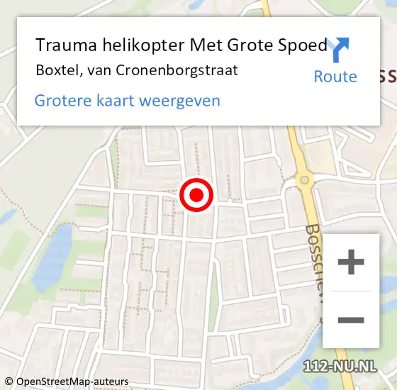Locatie op kaart van de 112 melding: Trauma helikopter Met Grote Spoed Naar Boxtel, van Cronenborgstraat op 11 juli 2023 14:15