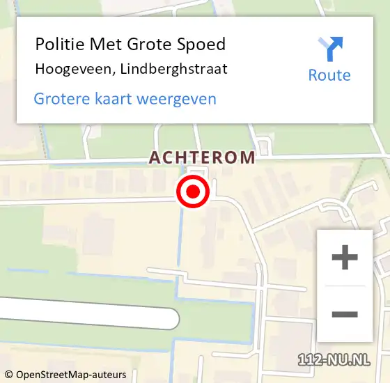 Locatie op kaart van de 112 melding: Politie Met Grote Spoed Naar Hoogeveen, Lindberghstraat op 11 juli 2023 14:26