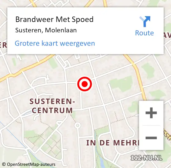 Locatie op kaart van de 112 melding: Brandweer Met Spoed Naar Susteren, Molenlaan op 11 juli 2023 14:27