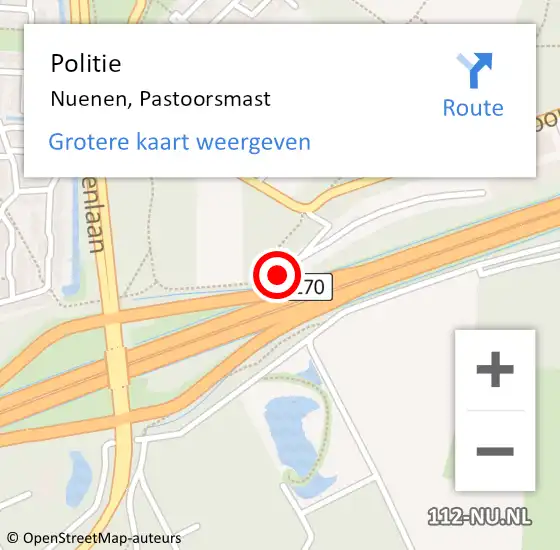 Locatie op kaart van de 112 melding: Politie Nuenen, Pastoorsmast op 11 juli 2023 14:33