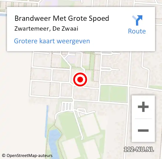 Locatie op kaart van de 112 melding: Brandweer Met Grote Spoed Naar Zwartemeer, De Zwaai op 11 juli 2023 14:54