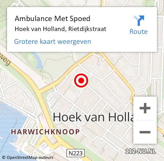 Locatie op kaart van de 112 melding: Ambulance Met Spoed Naar Hoek van Holland, Rietdijkstraat op 11 juli 2023 15:07