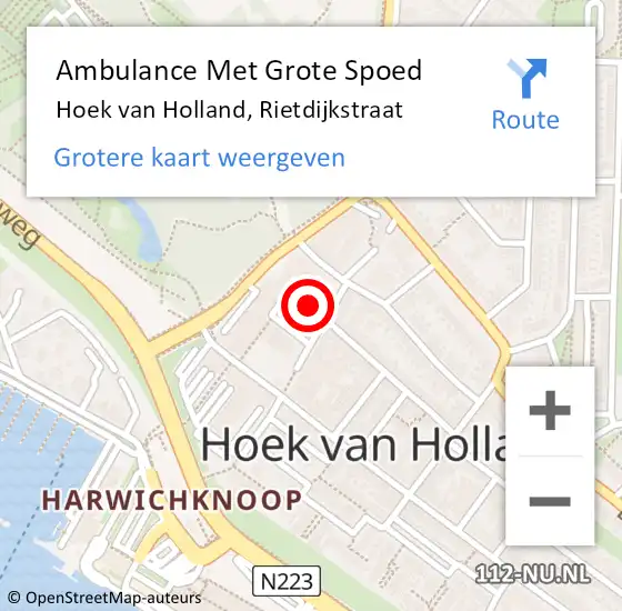 Locatie op kaart van de 112 melding: Ambulance Met Grote Spoed Naar Hoek van Holland, Rietdijkstraat op 11 juli 2023 15:08
