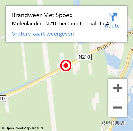 Locatie op kaart van de 112 melding: Brandweer Met Spoed Naar Molenlanden, N210 hectometerpaal: 17,4 op 11 juli 2023 15:24