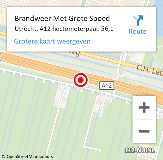 Locatie op kaart van de 112 melding: Brandweer Met Grote Spoed Naar Utrecht, A12 hectometerpaal: 56,1 op 11 juli 2023 15:25