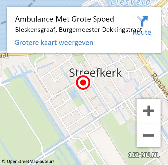 Locatie op kaart van de 112 melding: Ambulance Met Grote Spoed Naar Bleskensgraaf, Burgemeester Dekkingstraat op 11 juli 2023 15:32