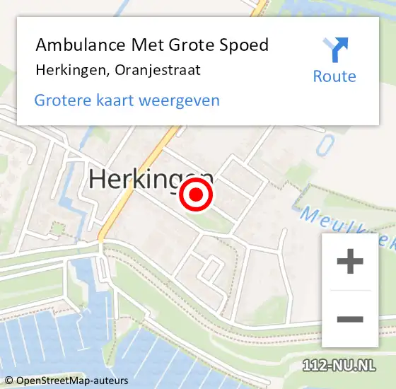 Locatie op kaart van de 112 melding: Ambulance Met Grote Spoed Naar Herkingen, Oranjestraat op 11 juli 2023 15:33