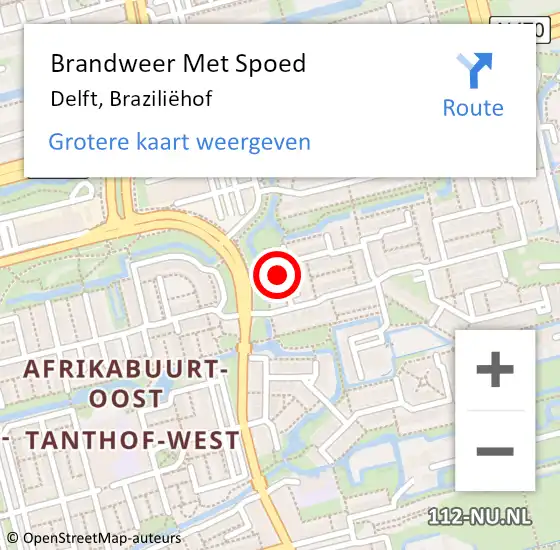 Locatie op kaart van de 112 melding: Brandweer Met Spoed Naar Delft, Braziliëhof op 11 juli 2023 15:33
