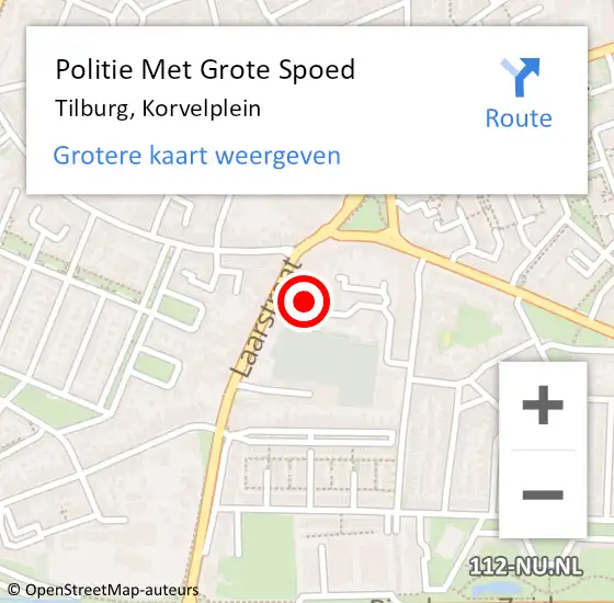 Locatie op kaart van de 112 melding: Politie Met Grote Spoed Naar Tilburg, Korvelplein op 11 juli 2023 15:39
