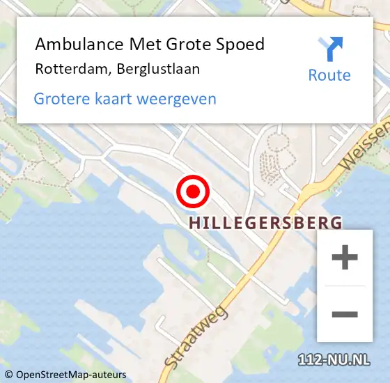 Locatie op kaart van de 112 melding: Ambulance Met Grote Spoed Naar Rotterdam, Berglustlaan op 11 juli 2023 16:12