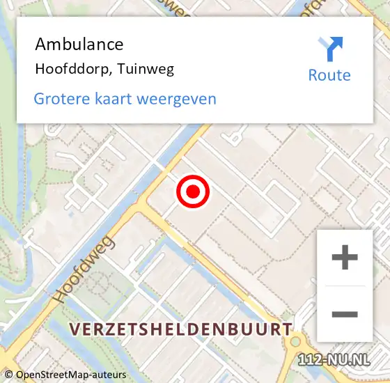 Locatie op kaart van de 112 melding: Ambulance Hoofddorp, Tuinweg op 11 juli 2023 16:14