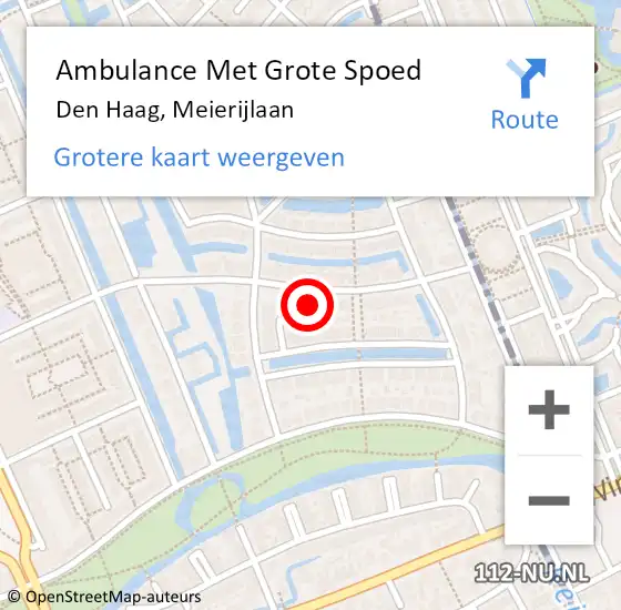 Locatie op kaart van de 112 melding: Ambulance Met Grote Spoed Naar Den Haag, Meierijlaan op 11 juli 2023 16:53