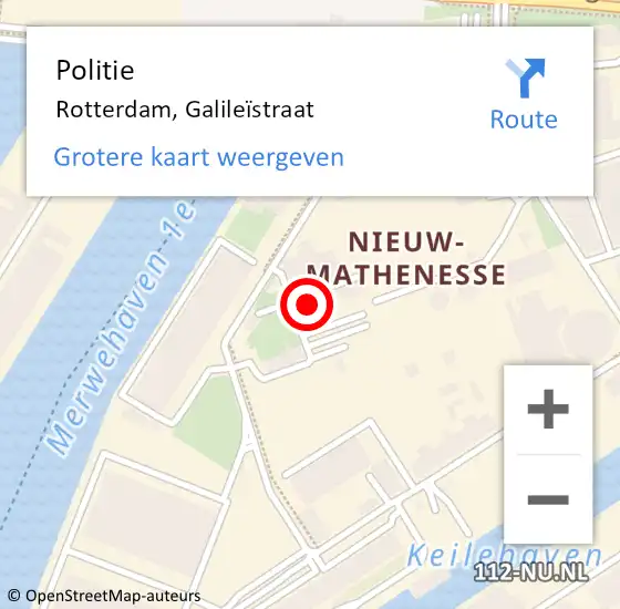 Locatie op kaart van de 112 melding: Politie Rotterdam, Galileïstraat op 11 juli 2023 17:04