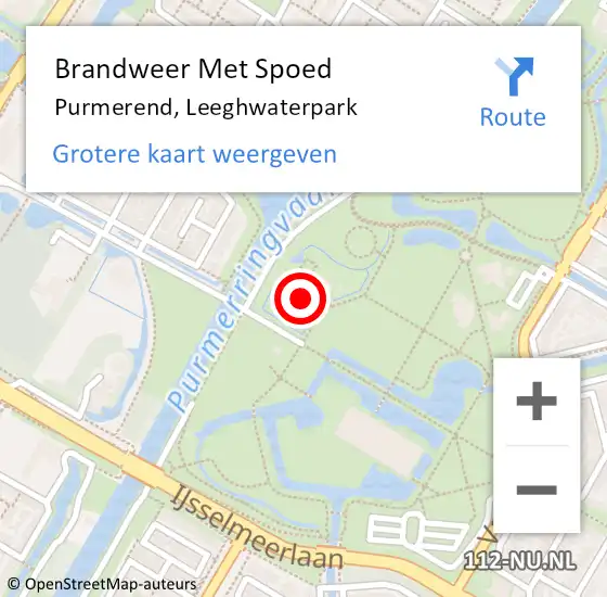 Locatie op kaart van de 112 melding: Brandweer Met Spoed Naar Purmerend, Leeghwaterpark op 11 juli 2023 17:11