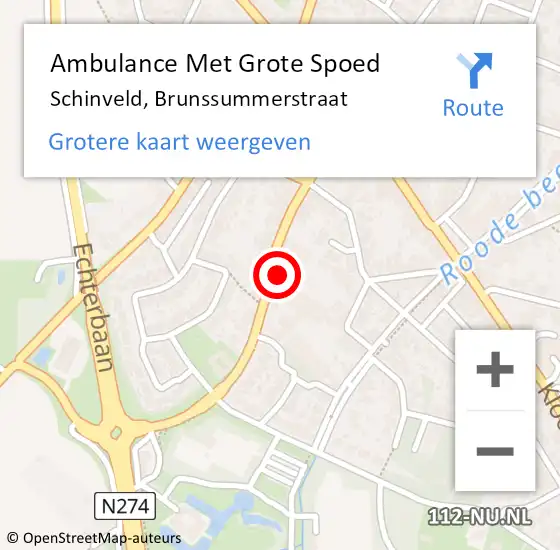 Locatie op kaart van de 112 melding: Ambulance Met Grote Spoed Naar Schinveld, Brunssummerstraat op 1 september 2014 12:12