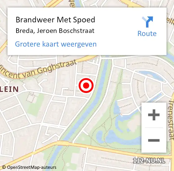 Locatie op kaart van de 112 melding: Brandweer Met Spoed Naar Breda, Jeroen Boschstraat op 1 september 2014 12:13