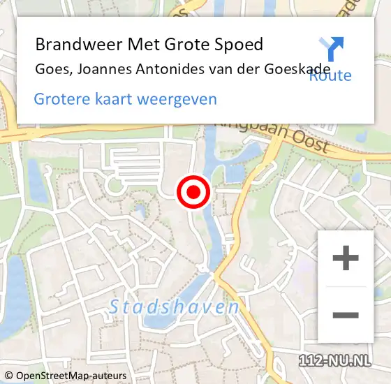 Locatie op kaart van de 112 melding: Brandweer Met Grote Spoed Naar Goes, Joannes Antonides van der Goeskade op 11 juli 2023 17:48