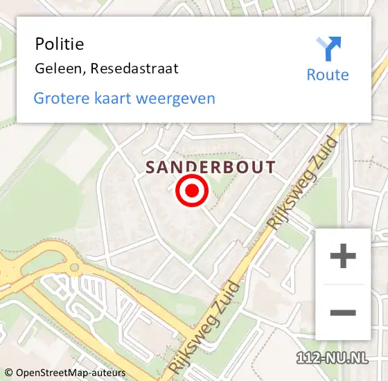 Locatie op kaart van de 112 melding: Politie Geleen, Resedastraat op 11 juli 2023 18:06