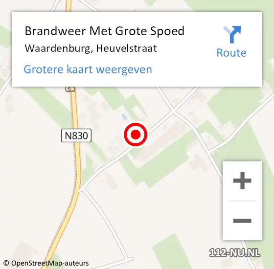 Locatie op kaart van de 112 melding: Brandweer Met Grote Spoed Naar Waardenburg, Heuvelstraat op 11 juli 2023 18:17