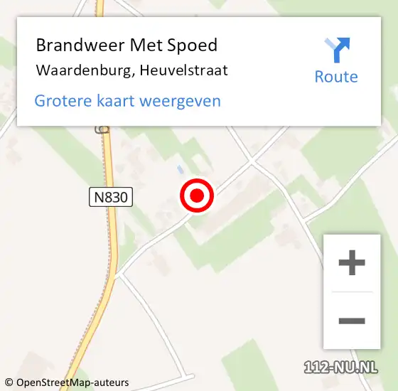 Locatie op kaart van de 112 melding: Brandweer Met Spoed Naar Waardenburg, Heuvelstraat op 11 juli 2023 18:24