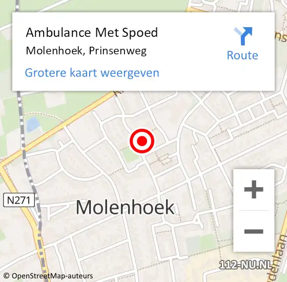 Locatie op kaart van de 112 melding: Ambulance Met Spoed Naar Molenhoek, Prinsenweg op 1 september 2014 12:21